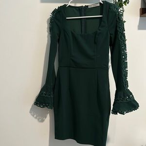 Selfie Leslie Jules Long Sleeve Flared Cuff Crochet Detail Dress Forest Green